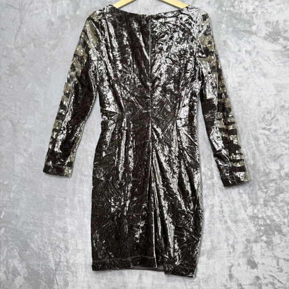 Boston Proper Dress Womens 4 Silver Gray Velvet Gold Sequin Party Cocktail - Picture 2 of 11